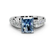 Solitaire Engagement Ring Setting for Fancy Blue Radiant Cut Center with Graduated Shared Prongs and Prong Head in White Gold