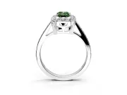 Floral Halo Engagement Ring Setting for Fancy Green Emerald Cut Center with Large Halo Accents and Prong Head in White Gold