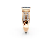 Bezel Engagement Ring Setting for Fancy Blue Emerald Cut Center with Wide Channel-Set Band and Bezel Head in Rose Gold