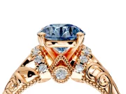 Solitaire Engagement Ring Setting for Fancy Blue Round Cut Center with Filigree Accent Basket and Prong Head in Rose Gold