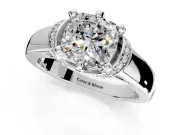 Solitaire Engagement Ring Setting for Cushion Cut Center with Wide Band, Pave Collar and Prong Head in Sterling Silver