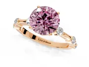 Solitaire Engagement Ring Setting for Fancy Pink Round Cut Center with Bezel Station Band and Prong Head in Rose Gold