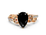 Leaf Motif Engagement Ring Setting for Fancy Black Pear-Shaped Center with Pave Band and Prong Head in Rose Gold