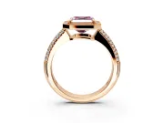 Milgrain Halo Engagement Ring Setting for Fancy Pink Asscher Cut Center with Three-Sided Pave Band and Prong Head in Rose Gold