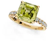 Solitaire Engagement Ring Setting for Fancy Yellow Asscher Cut Center with Shared-Prong Accents and Prong Head in Yellow Gold