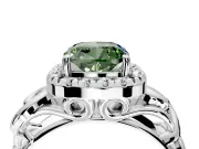 Halo Engagement Ring Setting for Fancy Green Cushion Cut Center with Open Scroll Shoulders and Prong Head in Sterling Silver