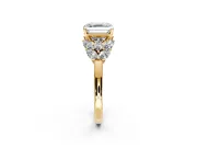 Leaf Cluster Engagement Ring Setting for Asscher Cut Center with Marquise Accents and Prong Head in Yellow Gold