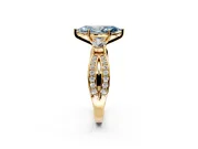 3 Stone Engagement Ring Setting for Fancy Blue Marquise Center with Pave Twist Band and Prong Head in Yellow Gold