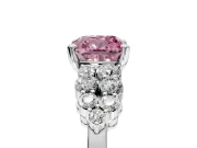 Cluster Engagement Ring Setting for Fancy Pink Cushion Cut Center with 2-Row Shoulder Clusters and Prong Head in Sterling Silver