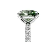 Solitaire Engagement Ring Setting for Fancy Green Oval Center with Fine Pave Narrow Band and Prong Head in White Gold
