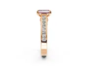 Solitaire Engagement Ring Setting for Fancy Pink Emerald Cut Center with Channel Band and Double Claw Prong Head in Rose Gold