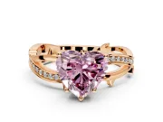 Solitaire Engagement Ring Setting for Fancy Pink Heart-Shaped Center with Pave and Plain Crossover Band and Prong Head in Rose Gold