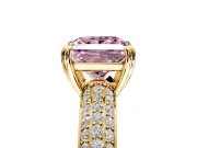 Solitaire Engagement Ring Setting for Fancy Pink Princess Cut Center with Multi-Row Pave Accents and Basket Head in Yellow Gold