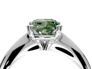 Solitaire Engagement Ring Setting for Fancy Green Cushion Cut Center with Reverse Tapered Band and Prong Head in Sterling Silver