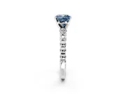 Solitaire Engagement Ring Setting for Fancy Blue Cushion Cut Center with Bezel-Dot Beaded Band and Prong Head in Platinum