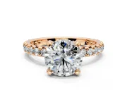 Solitaire Engagement Ring Setting for Round Cut Center with Shared-Prong Accents and Prong Head in Rose Gold