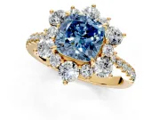 Floral Halo Engagement Ring Setting for Fancy Blue Cushion Cut Center with Pave Accents and Prong Head in Yellow Gold