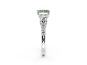 3 Stone Engagement Ring Setting for Fancy Green Radiant Cut Center with Crossover Basket, Pave Band and Prong Head in White Gold