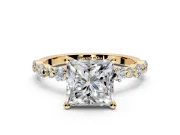 Solitaire Engagement Ring Setting for Princess Cut Center with Alternating Size Accents and Prong Head in Yellow Gold