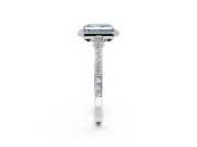 Halo Engagement Ring Setting for Fancy Blue Radiant Cut Center with Pave Accents, Heart Basket and Prong Head in Platinum
