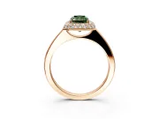 Halo Engagement Ring Setting for Fancy Green Radiant Cut Center with Plain Tapered Band and Prong Head in Rose Gold