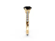 Solitaire Engagement Ring Setting for Fancy Black Round Cut Center with Partway Pave Band and Prong Head in Yellow Gold