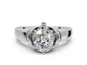 Solitaire Engagement Ring Setting for Pear-Shaped Center with Wide Band, Pave Collar and Prong Head in White Gold