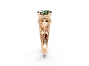Solitaire Engagement Ring Setting for Fancy Green Oval Center with Filigree Accent Basket and Prong Head in Rose Gold