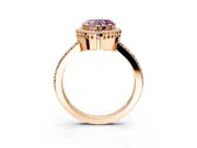Halo Engagement Ring Setting for Fancy Pink Heart-Shaped Center with Inner Milgrain Border and Prong Head in Rose Gold