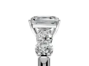 5 Stone Engagement Ring Setting for Emerald Cut Center with Graduated Accents and Prong Head in White Gold
