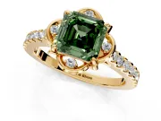 Floral Engagement Ring Setting for Fancy Green Asscher Cut Center with Pave Band and Floral Prong Head in Yellow Gold