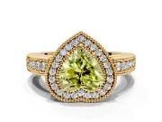 Milgrain Halo Engagement Ring Setting for Fancy Yellow Heart-Shaped Center with Pave Band and Prong Head in Yellow Gold