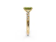 Cluster Engagement Ring Setting for Fancy Yellow Emerald Cut Center with Round Cut Accent Band and Prong Head in Yellow Gold