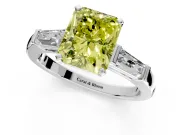 3 Stone Engagement Ring Setting for Fancy Yellow Radiant Cut Center with Tapered Baguettes, Plain Band and Prong Head in Sterling Silver