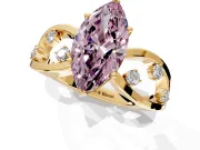 Solitaire Engagement Ring Setting for Fancy Pink Marquise Center with Criss-Cross Accent Band and Prong Head in Yellow Gold