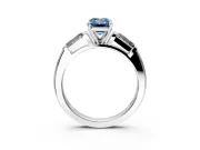 3 Stone Engagement Ring Setting for Fancy Blue Emerald Cut Center with Tapered Baguettes, Plain Band and Prong Head in Platinum