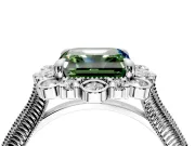 Milgrain Halo Engagement Ring Setting for Fancy Green Asscher Cut Center with Bezel Point Accents and Prong Head in Platinum
