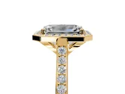 Halo Engagement Ring Setting for Emerald Cut Center with Pave Accents, Heart Basket and Prong Head in Yellow Gold