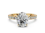 Solitaire Engagement Ring Setting for Oval Center with Shared-Prong Accents and Prong Head in Yellow Gold