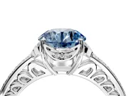 Floral Engagement Ring Setting for Fancy Blue Round Cut Center with Four Accent Clusters and Prong Head in Sterling Silver