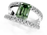 Solitaire Engagement Ring Setting for Fancy Green Emerald Cut Center with Wide-Open Split Shank and Prong Head in Platinum