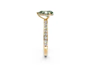 Hidden Halo Engagement Ring Setting for Fancy Green Pear-Shaped Center with Pave Band and Prong Head in Yellow Gold