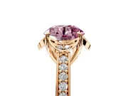 Floral Engagement Ring Setting for Fancy Pink Round Cut Center with Four Accent Clusters and Prong Head in Rose Gold