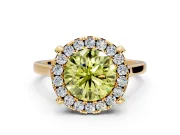 Single Halo Engagement Ring Setting for Fancy Yellow Round Cut Center with Corner Claws, Plain Band and Prong Head in Yellow Gold
