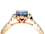 Floral Engagement Ring Setting for Fancy Blue Emerald Cut Center with Pave Band and Floral Prong Head in Rose Gold