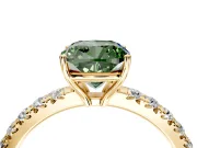 Solitaire Engagement Ring Setting for Fancy Green Cushion Cut Center with Large Accent Band and Prong Head in Yellow Gold