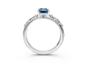 Cluster Engagement Ring Setting for Fancy Blue Emerald Cut Center with Round Cut Accent Band and Prong Head in Sterling Silver