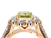 Large Accent Halo Engagement Ring Setting for Fancy Yellow Radiant Cut Center with Pave Split Shank and Prong Head in Rose Gold