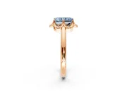 Floral Frame Engagement Ring Setting for Fancy Blue Radiant Cut Center with Accent Clusters and Prong Head in Rose Gold