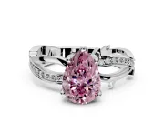 Solitaire Engagement Ring Setting for Fancy Pink Pear-Shaped Center with Pave and Plain Crossover Band and Prong Head in Sterling Silver